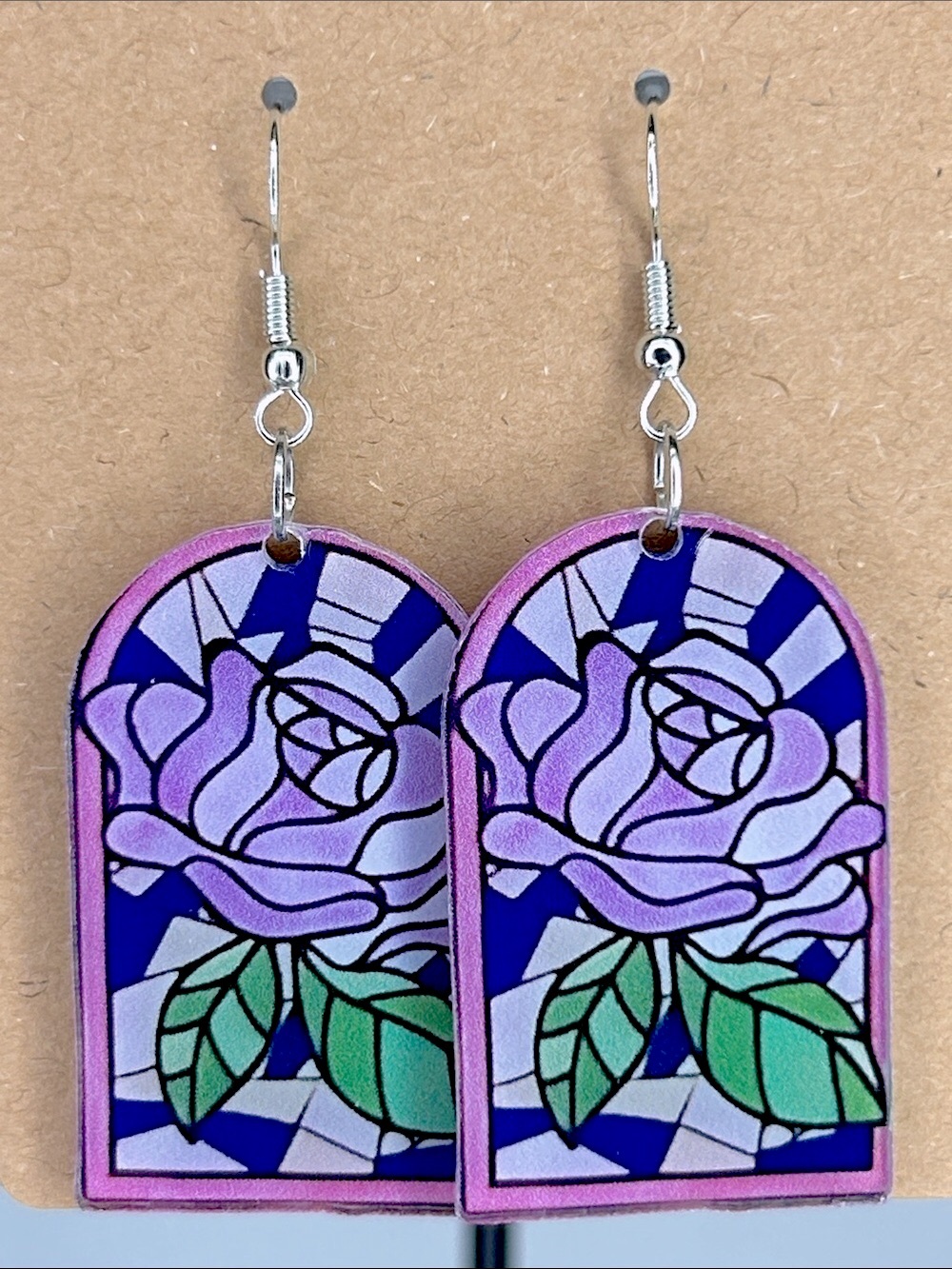 Elegant Rose Stained-Glass Style Drop 2D Acrylic Earrings Fashion Jewelry